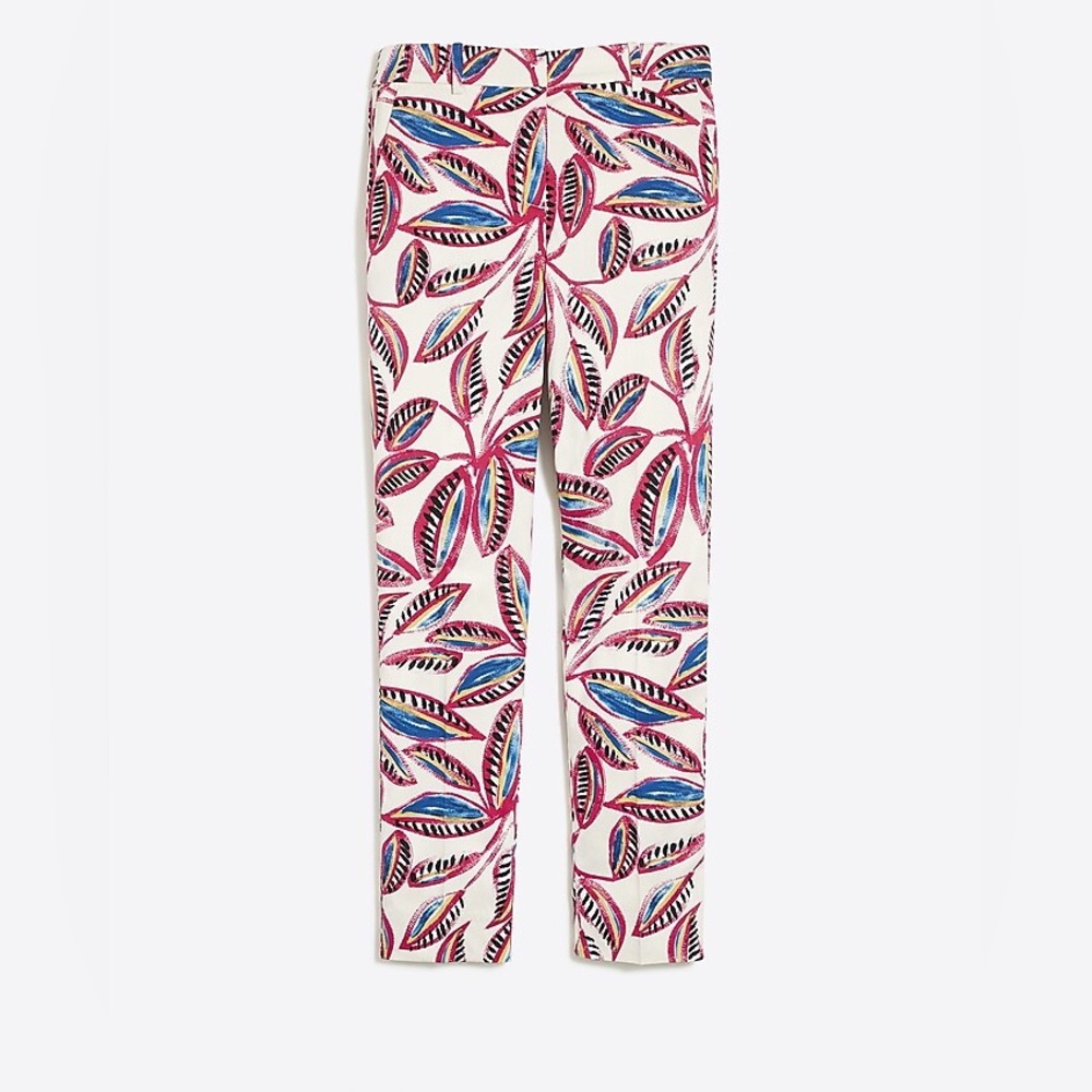J. Crew White Slim Pants with Pink & Blue Leaf Print
